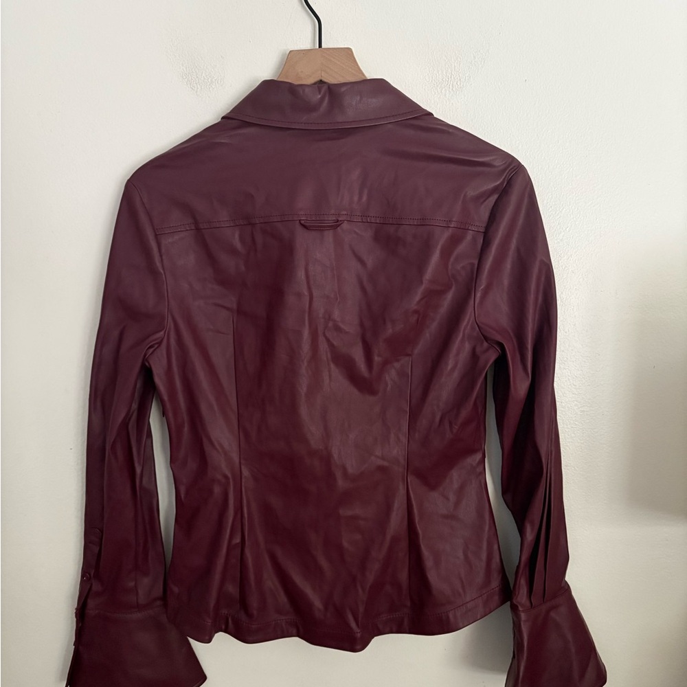 Jonathan Simkhai Louisa Deep Red Faux Leather Twist Chic Top Womens size 10 NWOT - Picture 5 of 8